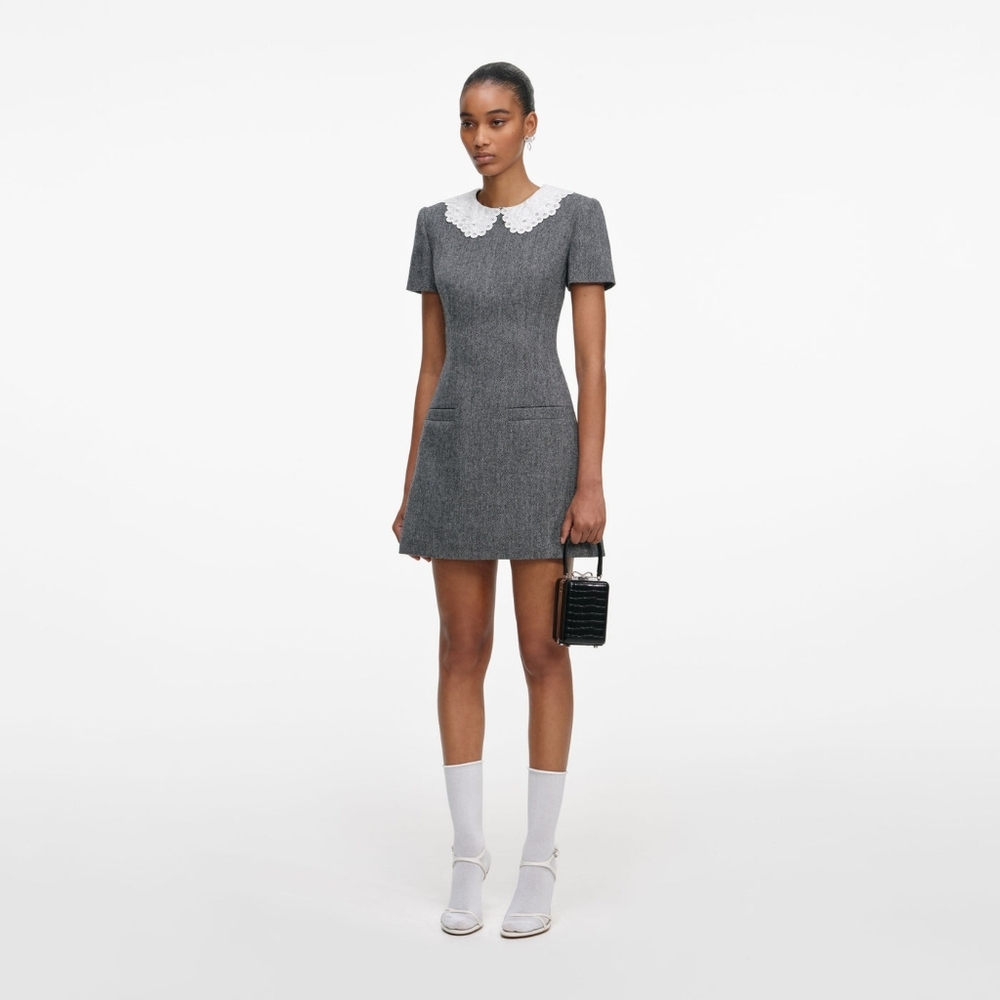 Self-Portrait Grey Herringbone Collared Mini Dress - image 2
